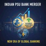 Professional thumbnail showing Indian PSU banks’ logos merging with rising global financial graphs, symbolizing growth and consolidation to become top global banks.