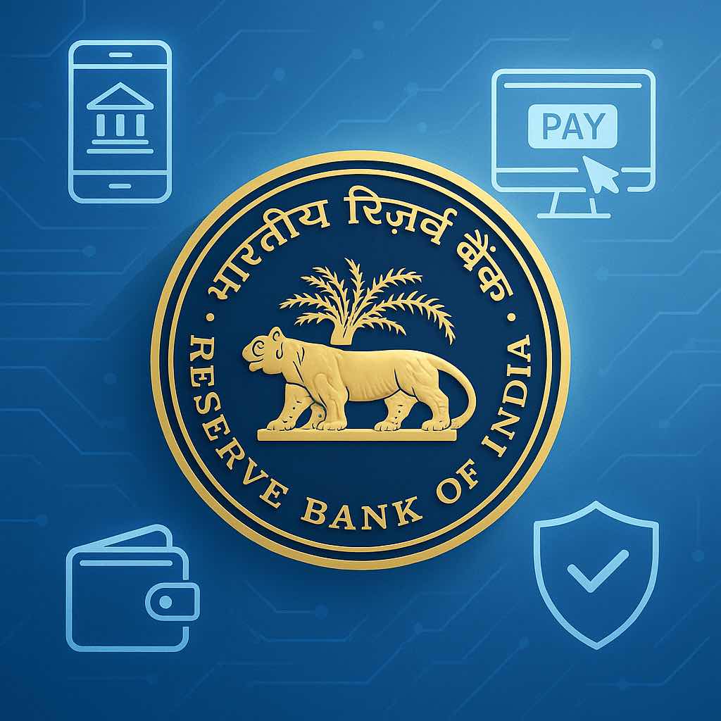 Reserve Bank of India digital banking safety logo with wallet, payment, and secure transaction icons