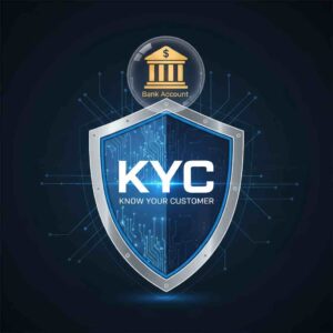 Graphic of a shield with a bank icon and the letters KYC indicating secure compliance