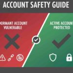 Dormant vs Active Bank Account: Split screen showing vulnerable dormant account on left with red X mark and protected active account on right with green checkmark, illustrating account safety comparison