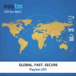 World map highlighting 12 countries where Paytm UPI for NRIs is available, including USA, UK, UAE, Australia, Canada, Singapore, France, Saudi Arabia, Hong Kong, Oman, Qatar, and Malaysia with Paytm logo and digital payment icons