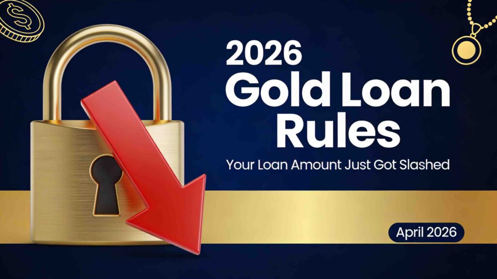 2026 Gold Loan Rules blog thumbnail showing locked padlock with red downward arrow indicating reduced loan amounts and LTV limits.