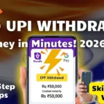 EPFO UPI Withdrawal 2026 guide infographic illustrating how to get PF money in minutes and skip the 20-day wait, with a smartphone screen displaying a successful ₹50,000 transaction via PhonePe or Google Pay.