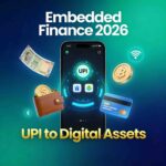 Embedded Finance 2026 thumbnail showing smartphone with UPI digital payment app, floating wallet icons, currency symbols, and digital assets, with blue-to-green gradient background and gold text