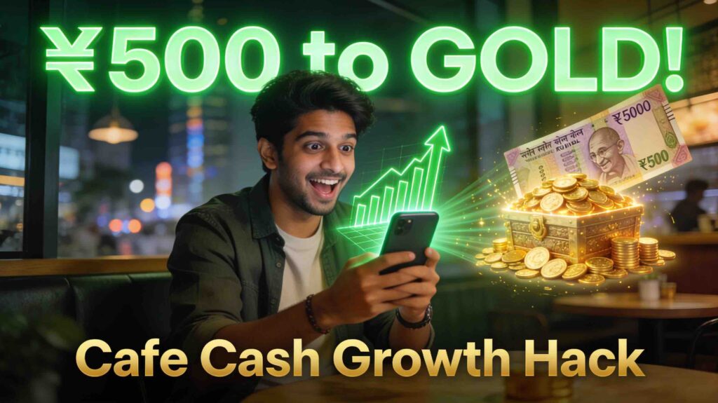 Young Indian Gen Z investor using a smartphone app for ₹500 SIP mutual fund investment, visualizing rapid financial growth and wealth creation.